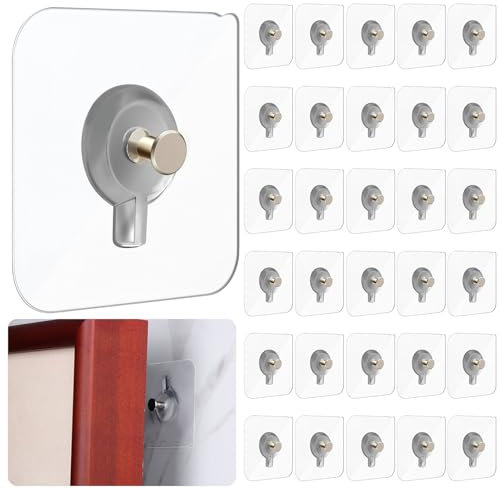 OUZHOU Adhesive Picture Hooks, 30PCS Picture Hangers Without Nails, No Drilling Frame Hanging Hook, Self Adhesive Hooks for Wall Art Mirror Bathroom Kitchen for Pictures, Frames, Wreath, No Nail