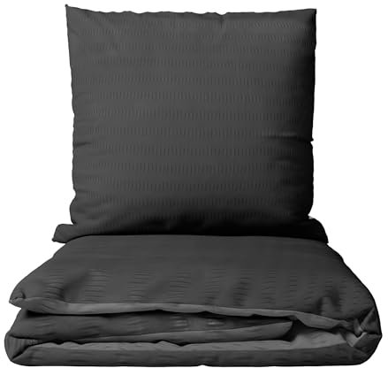 Leonado Vicenti Bettwäsche Seersucker Mikrofaser Set Einfarbige Uni Garnitur Bezug Kissen Decke, 2teilig, 155x220 cm, Grau