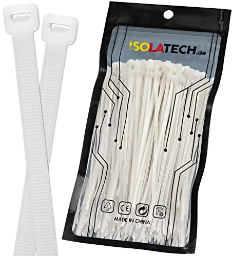 ISOLATECH Kabelbinder Weiß UV Beständig 100 Stück 250mm x 3,6mm groß klein lang breit dünn extra stark reißfest verschließbar Industriequalität Nylon Set Auswahl