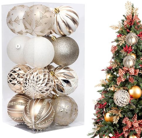 Fulenyi Christbaumkugeln | 16 Stück/Box bruchsicheres, speziell geformtes, galvanisiertes, bemaltes Weihnachtskugel-Set - 3-Zoll-weihnachtlich bemaltes Baumkugel-Set, Weihnachtsbaumdekoration für den