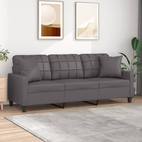 BaraSh 3-Sitzer-Sofa mit Zierkissen Grau 180 cm Kunstleder Bettcouch Schlafsofa