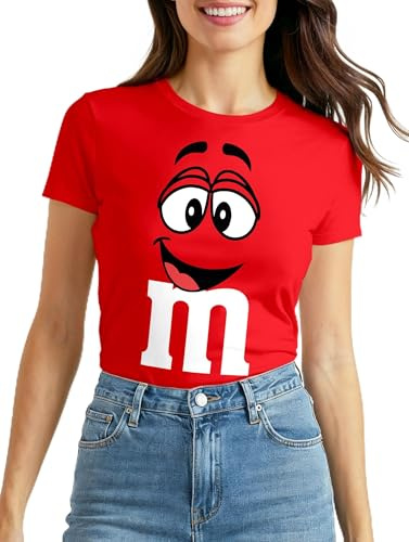 MoonWorks® Damen T-Shirt Fasching Karneval M Aufdruck Gruppen- Kostüm Verkleidung Last Minute Faschingskostüme Frauen Slim Fit Rot XXL
