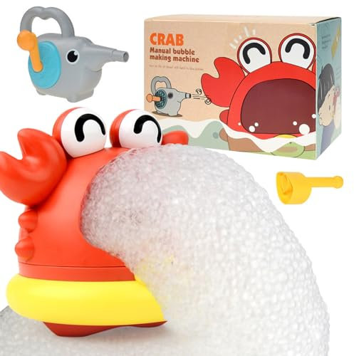 Zliger Badewannenspielzeug, Baby Schaummaschine Krabbe Badespielzeug Baby ab 1-4 Jahr Manual Bubble Blower Krabbe mit Elefant Handkurbel Mund bläst Dual-Modus Wasserspielzeug