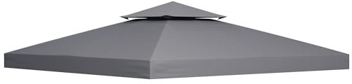 Outsunny Tetto di Ricambio per Gazebo 3x3m, Telo per Gazebo a 2 Livelli Resistente ai Raggi UV, Grigio Scuro (SOLO TELO)
