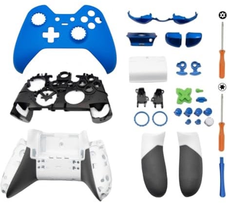 Hzxkqmil Kit de Carcasa Completa de Repuesto para Xbox One Elite 1er Mando - Incluye Cubierta de Cáscara Marco Central Rieles Laterales Botones ABXY Parachoques LB RB Accesorios (Azul)