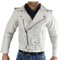 Giacca modello Chiodo di pelle Bianco in stile Moto Custom Vintage con Protezioni Removibili omologate C.E. (L)