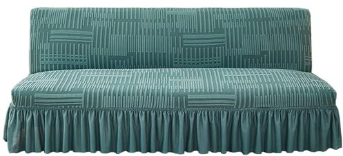 ZRCYXDW Elastisch Sofabezug Ohne Armlehnen, Dicker Sofabettüberzug Mit Rocksaum Abnehmbarer Futonbezug Klappbar Sofahusse Waschbarer-dunkelgrün-Large