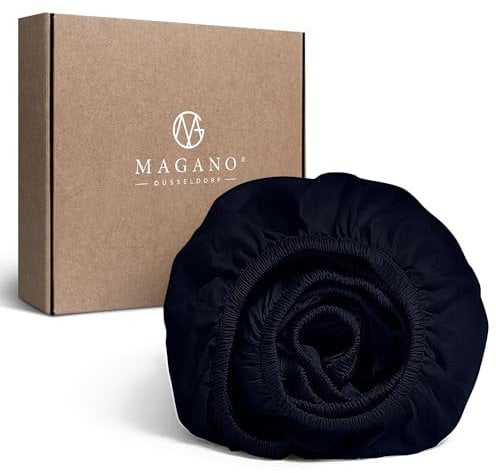 MAGANO® Luxus Spannbettlaken 200x220 Boxspringbett Topper Blau | Bambus & Baumwolle Satin | 400 TC Premiumqualität | Spannbetttuch Bettlaken 200x220cm | Dunkelblau