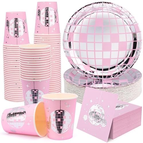 PUFIER Lot de 100 assiettes de fête, jetables, pour discothèque, mariage, pique-nique et excursions, rose
