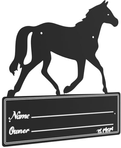 vidaXL Namensschild, Stallschild mit 5 Löcher, Türschild für Pferdebox Pferdestall, Pferdeschild Boxenschild Pferde, Schwarz Stahl