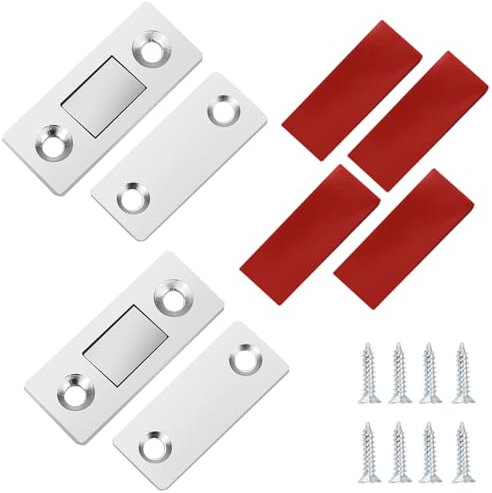 Fuletooye 2 Pcs Silver Magnetic Door Catch, Ultra Thin, No Gap Design, Powerful Adhesive, 2kg Force, 4mm Thick