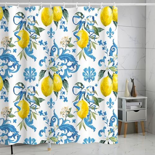 FAIRYGATE Duschvorhand Lang Badewanne Vorhang Duschvorhang Blumen Blätter Print Wasserdicht Badevorhang Polyester 180 x 180 cm Modernes Badezimmer Dekorationszubehör mit Duschvorhangringen B9718
