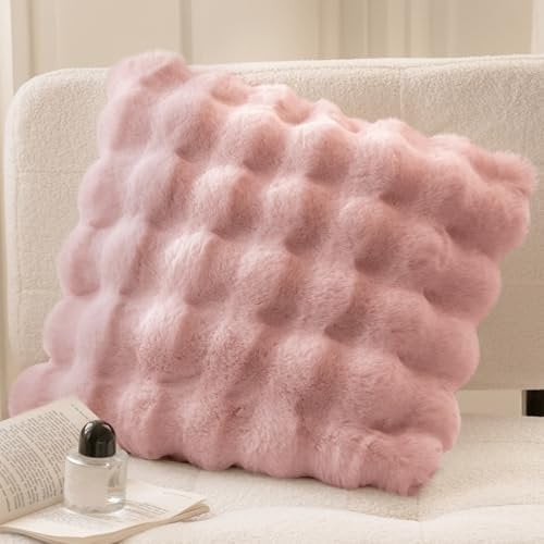YeyeCyrilze Bubble Decke PlüSch Kunstfell Kissenbezug Rosa 45x45 cm KüNstlich Pelz KissenbezüGe Kuschelkissen Welle KissenhüLle Dekokissen Dekorative Weiche Zierkissenbezug Sofakissen FüR Wohnzimmer