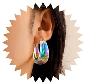 Wendalern Große Acryl-Reifen-Ohrringe C-förmige Harz-Reifen-Ohrringe Klobige Offene Reifen-Ohrringe Niedlich Klar Geometrischen Kreis Ohrringe Schmuck Für Frauen