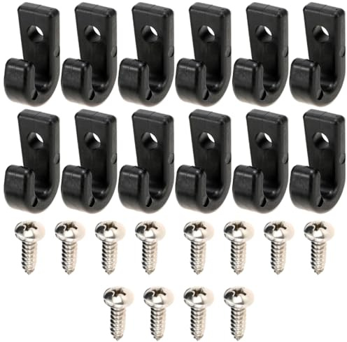 12 Pcs Kayak J-Shaped Hook, Black Nylon Kayak Lashing Hook, Kayak Canoe Paddle Board Rowing Accessories with Self Tapping Screws