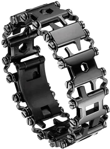 MUXICU Bracelet multifonction 29 en 1 en acier inoxydable, bracelet de montre, outil de camping en plein air, survie en milieu sauvage, outil pour vélo, taille unique, Acier inoxydable, Pas de gemme