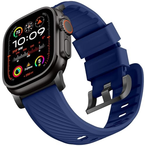 Bandletic FKM Armband Kompatibel mit Apple Watch Ultra 3/2/1 49mm, Series 11/10 46mm, Series 9/8/7 45mm, Series SE3/SE2/SE/6/5/4 44mm, Series 3/2/1 42mm Blau