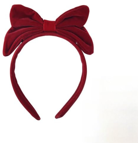 Guqqeuc Rotes Samt-Stirnband mit Schleife für Damen und Mädchen, 1 Stück (1er Pack), Rot, 56 cm, Party, Cosplay, Halloween, Weihnachten, Geburtstag, Gesichtsbehandlung, Elastisch, 1E+1 Gramm