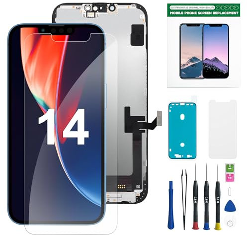 Hoonyer for iPhone Screen Replacement, 3D Touch Screen Display Digitizer Frame Assembly Repair Kits + Waterproof Adhesive + Screen Hardened Protection (iPhone 14-6.1‘’)