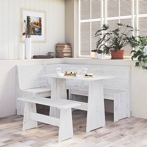Xichuzi Eckbank, Sitzbank Esszimmer, Küchenbank, Bank Esszimmer, Hockerbank, Pflanzenbank, Betthocker, Sitzecke Küche, 151 cm Massivholz Kiefer Weiß