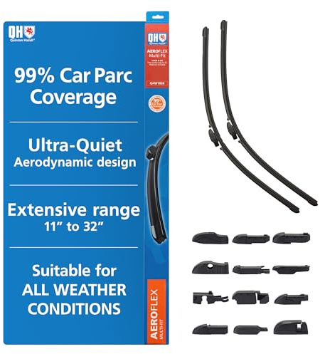 Quinton Hazell Aeroflex Multi-Fit Flat Window Wiper Blade Set | 24 inches & 16 inches (610mm & 406mm) | Replacement Car Windscreen Wiper Blade Bundle With Universal Multi Fitting Adapters