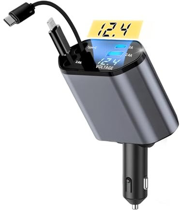 Sweetone Retrattile Caricabatterie Auto, Portatile Caricatore Auto 66W Presa Accendisigari USB C, Adattatore Carica Batteria per Auto Cellulare, Car Charger Compatibile con iPhone/Samsung Galaxy/iPad