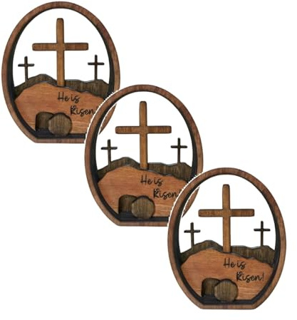 Osterdeko Outdoor 2025 Osterszene, Osterkrippe Osterszene Dekoration, Handgefertigte Krippe Holzkreuz Osterfigur Auferstehungs Szenen Set Ostern Auferstehung Szene Ornament Osterszene Hölzerndeko