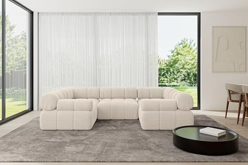 ALTDECOR Modulares Sofa Ecksofa in U-Form Corner modular Sofa Eckcouch Couch Wohnlandschaft Cauchsofa Polstersofa Birno-U1-285x190x70 cm Beige