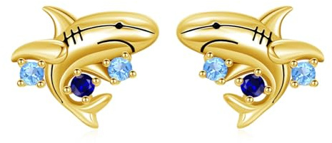 PARYFO Hai Ohrringe Sterling Silber Hai Schmuck Vergoldung Haifisch Ohrstecker Meerestiere Ohrringe Hypoallergen Geschenk für Tochter Mutter Frauen Mädchen Teenager