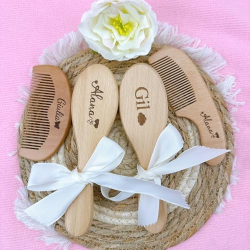 Personalisiertes Baby-Bürsten- Und Kamm-Set Für Neugeborene, Holzkamm Für Babys, Zur Vorbeugung Von Milchschorf, Bürste Mit Natürlichen Ziegenborsten, Geschenke Für Babypartys