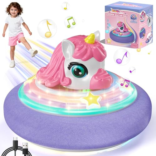 Einhorn Hover Fußball mit LED für Kinder- Wiederaufladbarer Air Power Ball für 3 4 5 6 7 8-12 Mädchen- Sicheres Schwebendes Spielzeug für Indoor Spiele Geburtstag & Weihnachten