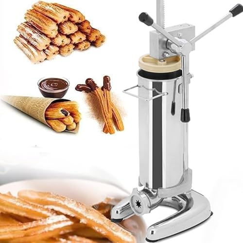Dfdieratve Macchina per Churro Commerciale Manuale per Ciambelle 3L con 5 Stampi, Macchina per Churrera Spagnola Verticale, Macchina per Riempire Churros Attrezzatura per Snack