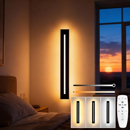 niuniaj 10W LED Wandleuchte Innen 40CM Wandlampe mit Fernbedienung | Dimmbar 10%-100%,3000K-6000K,Moderne Wandbeleuchtung Schwarz für Schlafzimmer Korridor Wohnzimmer Treppe Kinderzimmer Küche