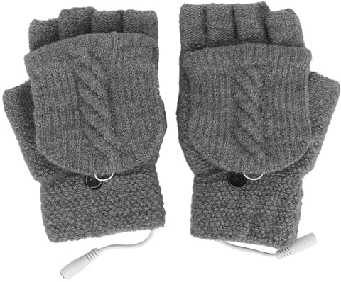 Fingerlose beheizte Handschuhe, USB, doppelseitig beheizbar, Laptop-Handschuhe, Fäustlingswärmer, Hand, Arthritis, Kältelinderung, grau, gestrickt, 16 cm, 2er-Pack