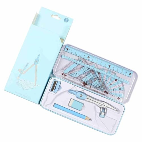 8 Stück Geometrie-Set, Winkelmesser- und Zirkel-Set Multifunktionales Geometrie-Set Zirkel-Set für Mathematik zum Zeichnen und Messen, Blau