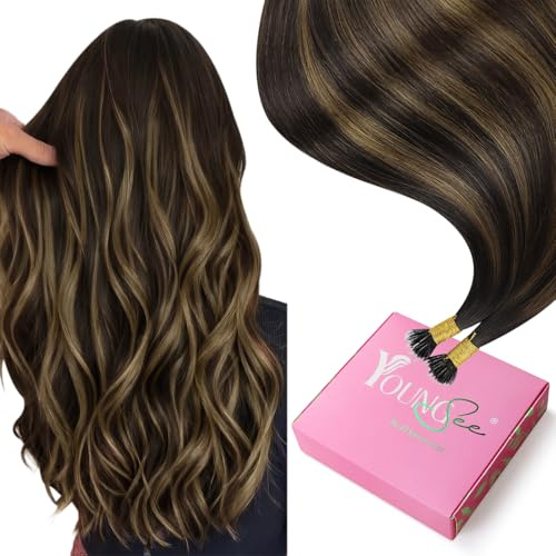 YoungSee Nano Ring Hair Extensions Brown 24 inch 100g Pre Bonded Hair | Nano Hair Extensions Human Hair Balayage Dark Brown Mix Medium Brown,Long Straight Hair Extensions for Role Playing