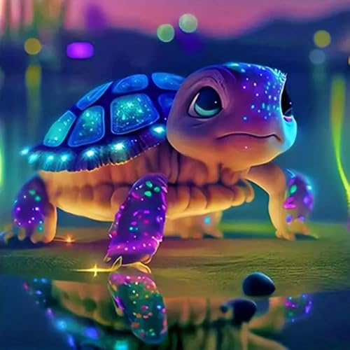Picmondoo Diamond Painting - 50x50cm - Turtle | quadratische Harzsteine, AB-Steine, Strass- & Metallicfarben, klares Raster, Stift, Wachs & Schale für entspanntes DIY