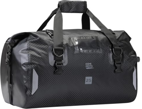 KEMIMOTO Motorrad Hecktasche 25L, IPX6 wasserdichte Motorradtasche Gepäckrolle mit Schnellverschlussgurten, Große Kapazität & Mehrere Fächer, Ideal für Touring, Camping, Motorradfahren, Wassersport
