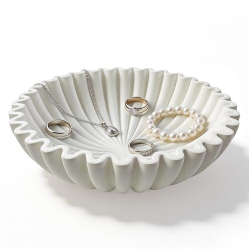 LZYDKH Deko Schale, Schlüsselschale Beige Jakobsmuschelschale Rund Dekoschale Vintage-Ringschale Gewelltes Handgefertigtes Kunstwerk für Wohnzimmer Flur Tischdeko