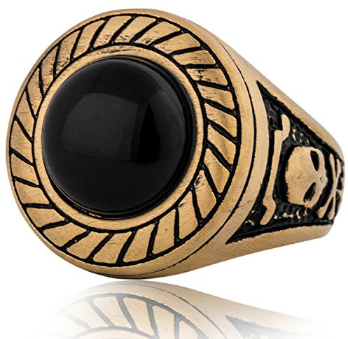 Akitsune Mortis Ring | Ornament Design-Ring Frauen Herren Edelstahl Groß Kreuzfahrer Siegel - Matt-Gold - US 9
