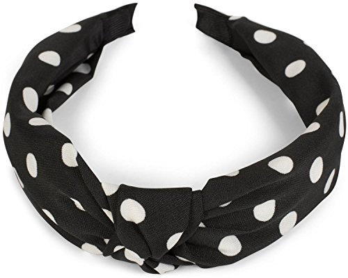 styleBREAKER Damen Haarreif mit Punkte Muster und Knoten im Retro Style, Rockabilly, Vintage Look, Haarband, Headband 04026015, Farbe:Schwarz-Weiß