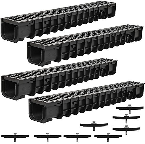 Melko Entwässerungsrinne Entwässerungskanal C250, 4 Meter, Gussrost - passend für DN75 und inkl. Adapter für DN110