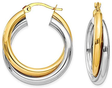 LeCalla Sterling Silber Creolen Schmuck 14K Gold plattiert zwei-Ton Verflechtung Runde Form Klick-Top Chunky Creolen Ohrring für Frauen - 28mm