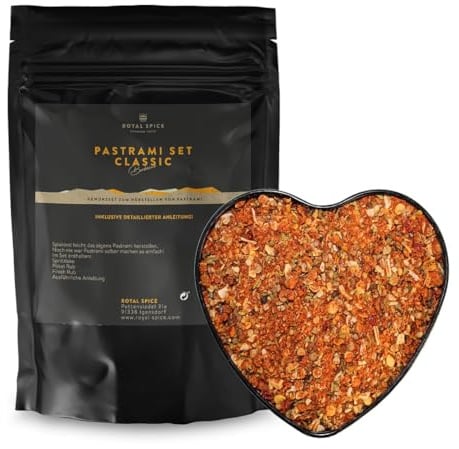 Royal Spice Pastrami Set - Classic NY Style 400g für ~ 4kg Fleisch - 3er Pastrami Gewürzmischung Set für perfekte, selbstgemachte Pastrami Sandwiches! - Pastrami Gewürz Set aus 1 Spritzlake, 2 Rub
