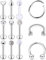 LAURITAMI 12stk Lippenpiercing Labret Stecker Ring Set 8mm Chirurgenstahl Piercing Lippe Helix Cartilage Daith Bars