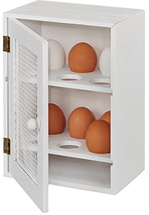Relaxdays 10027986_49 Rústica, Armario 12 Huevos, Huevero Cocina, Bandeja, 1 Ud, Madera y Metal, 25 x 18 x 12 cm, Blanco