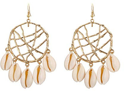 JewelryWe Damen Ohrringe, Boho Traumfänger Kauri Muschel Tropfenohrring Baumelnde Statement Ohrstecker Ohrhänger für Frau Mädchen