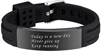 Bandmax schwarz Silikon ID Armband für Männer Frauen schwarz Edelstahl personalisiert Schildarmband mit Namen Texte Gravur Unisex sportliche Armband Armschmuck