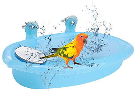 Boîte De Bain D'oiseau, Bain D'oiseau Bain De Perroquet Animal Mignon Avec Accessoire De Cage De Perroquet Miroir Pour Perroquet Perruche Calopsitte Canari Perruche Perruche Inséparable Oiseaux Bleus