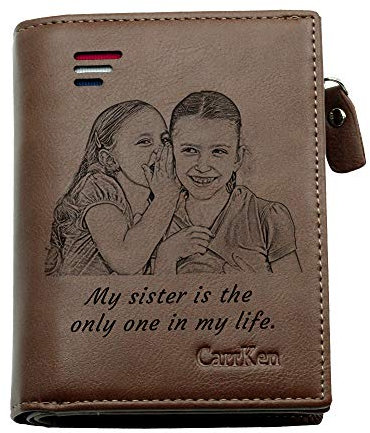 Portefeuille Photo sculpté personnalisé pour Homme, Mari, père, Fils, Cadeaux de Noël (Marron 1)
